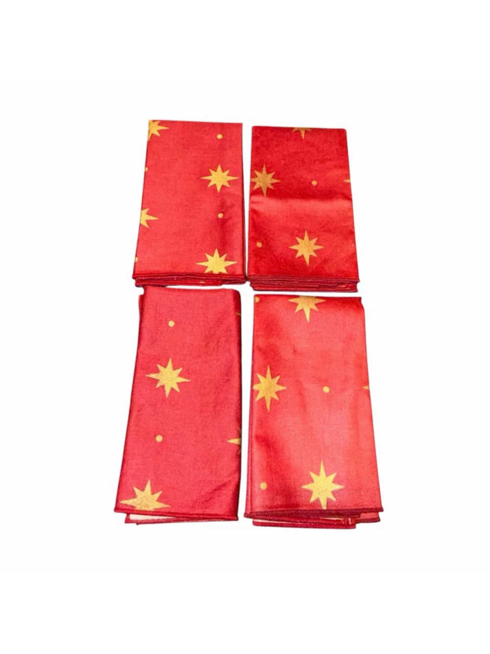 Vtg Set of 4 Red Gold Celestial Star Motif Cloth Dinner Napkins Christmas Decor
